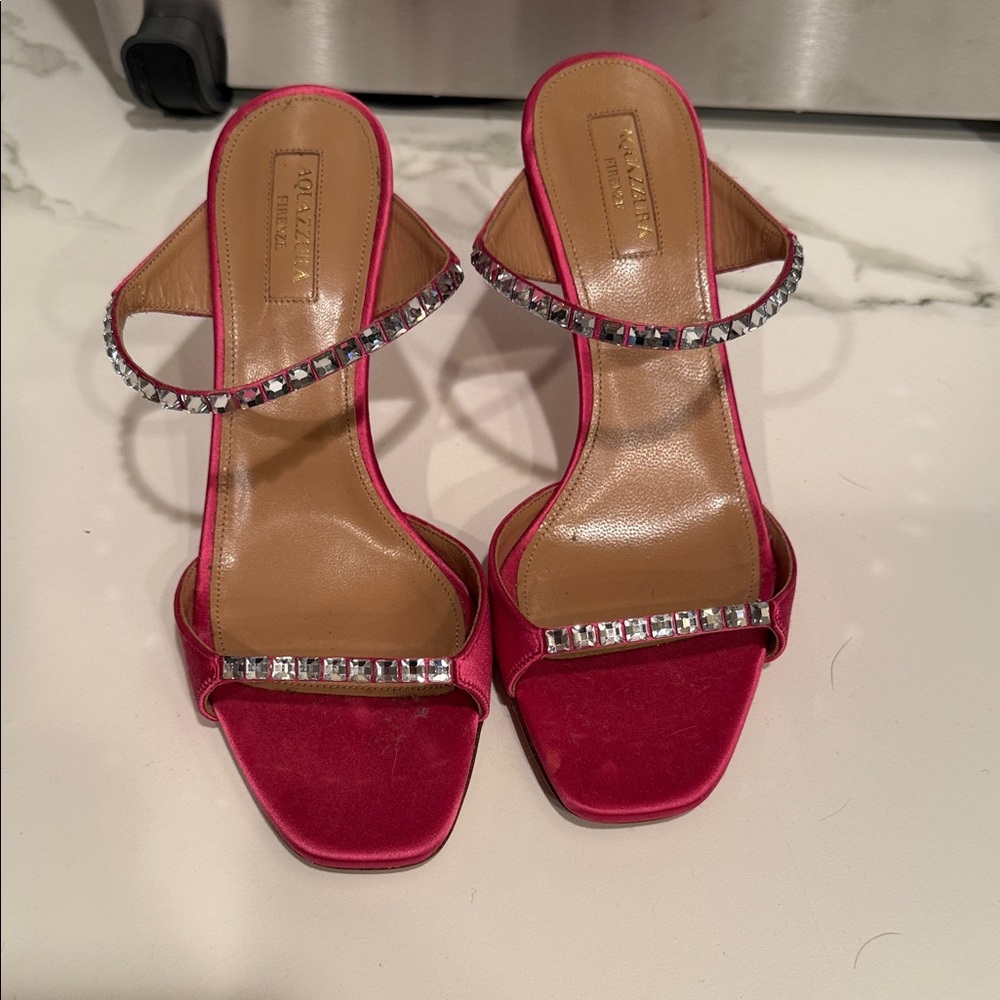 Aquazzura Diamanté Pink Heels with Rhinestone Straps